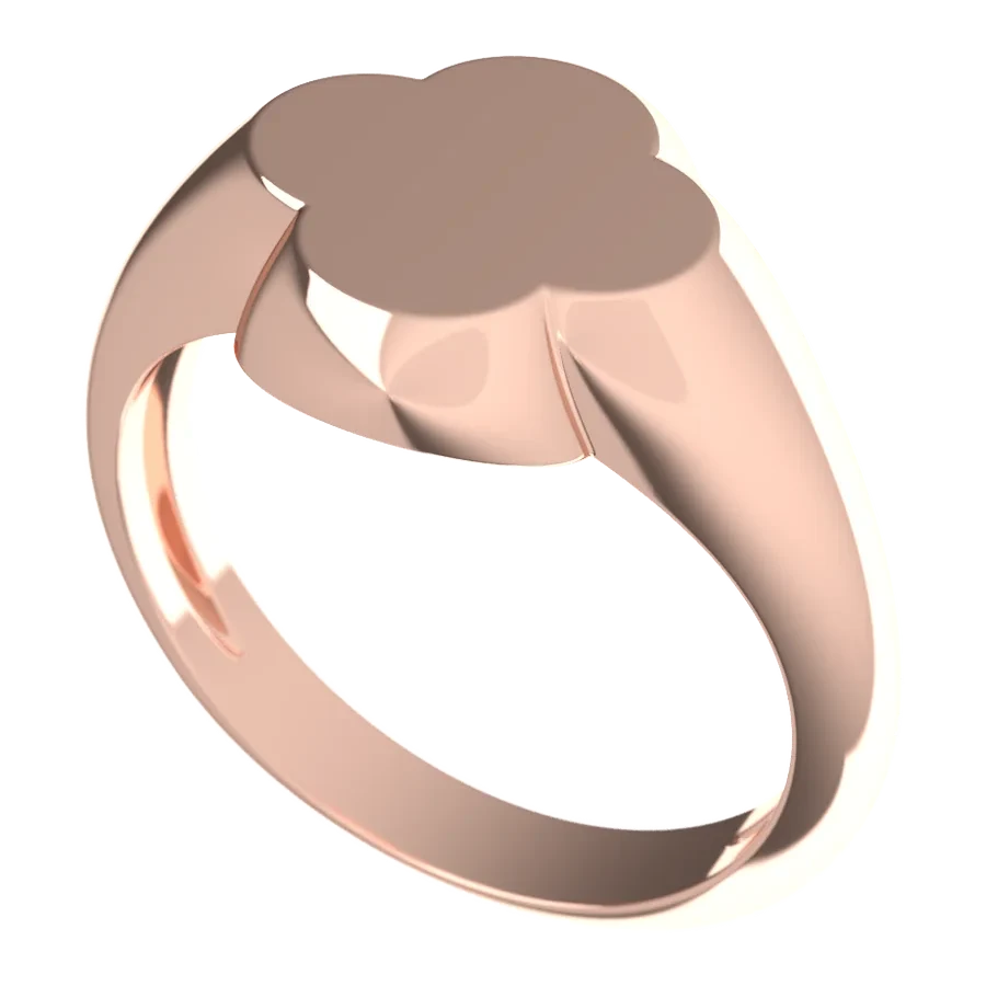The Clover signet ring in rose gold, three-quarter view