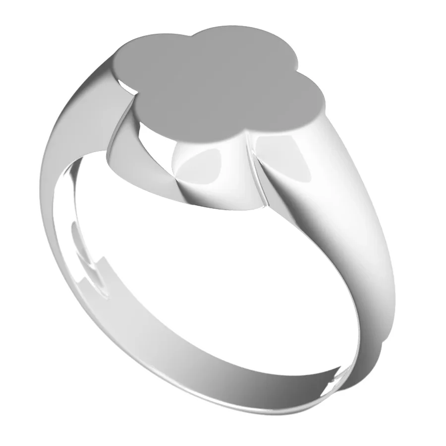 The Clover signet ring in white gold, three-quarter view