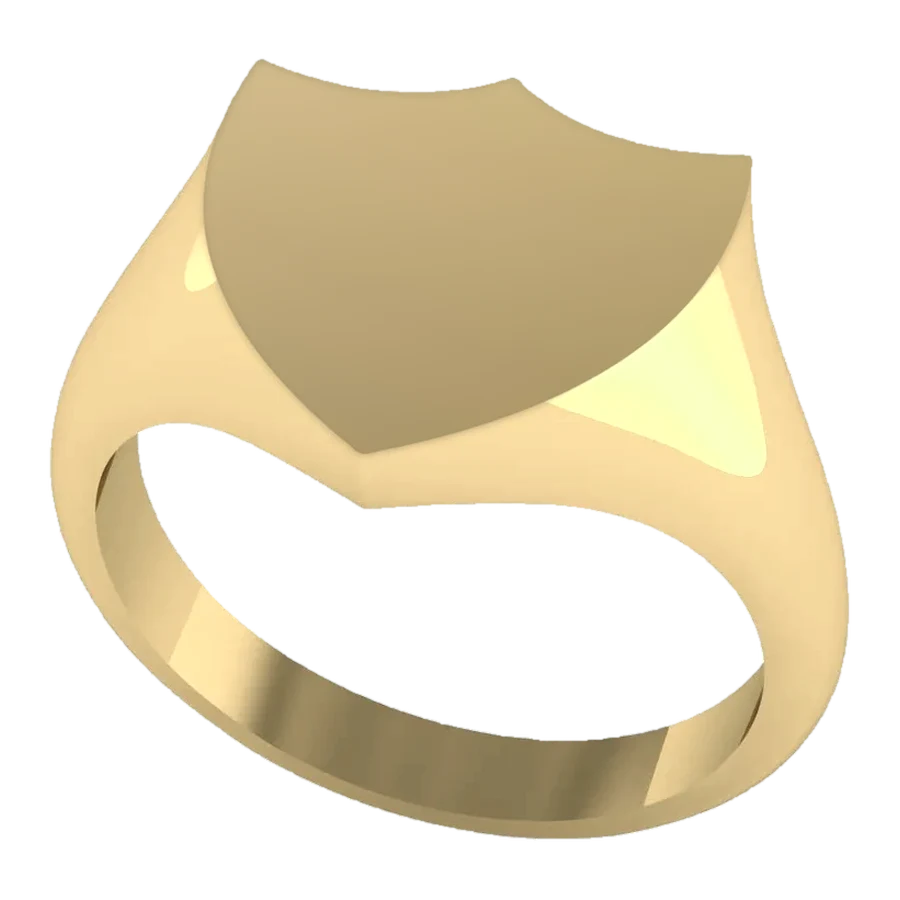 The Tribute signet ring in yellow gold, three-quarter view