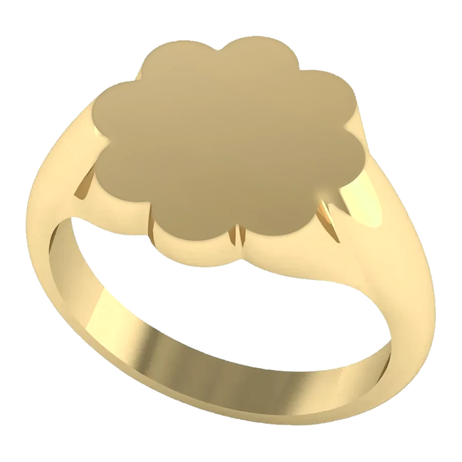 The Bloom signet ring in yellow gold, three-quarter view